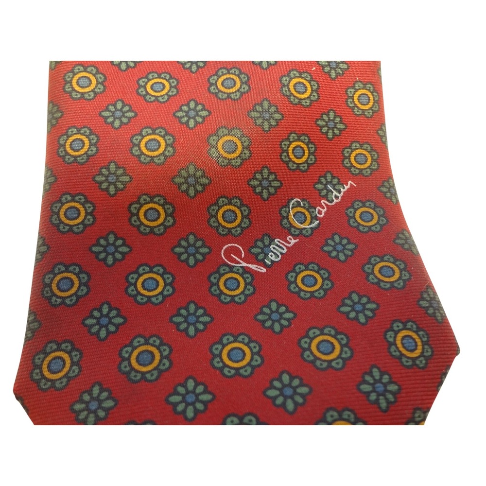 Pierre‎ Cardin Paris Mens Red Floral Silk Necktie Designer Neck Tie
